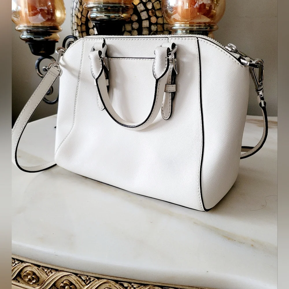 Michael Kors Ciara Optic White Crossbody/Satchel Silver Logo Medium 11
